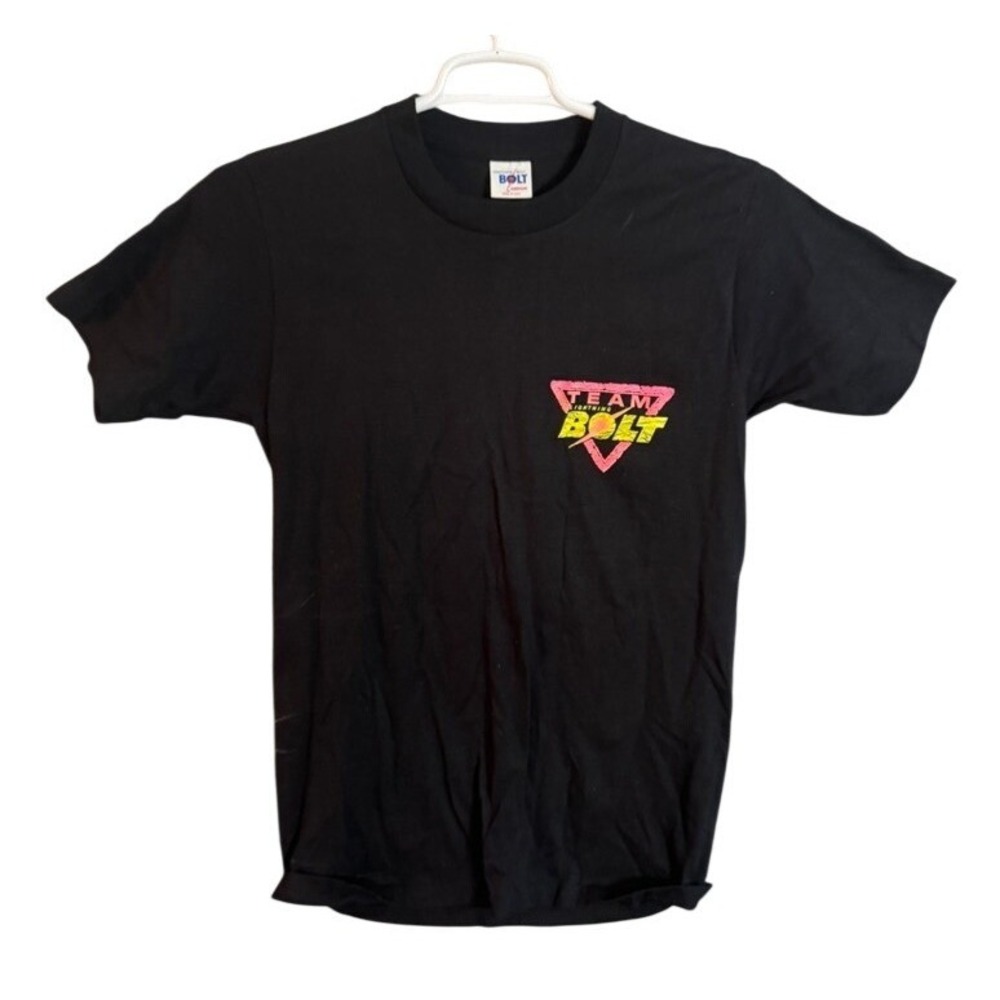 Vintage Team Lightning Bolt T Shirt Black Medium Graphic Tee Made in USA